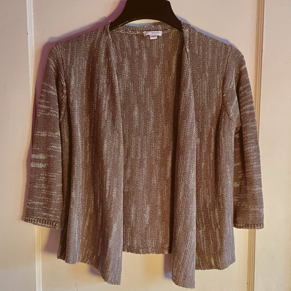 J.Jill Lightweight Pure Jill Taupe and White Cardigan, size XS, Cotton/Polyester